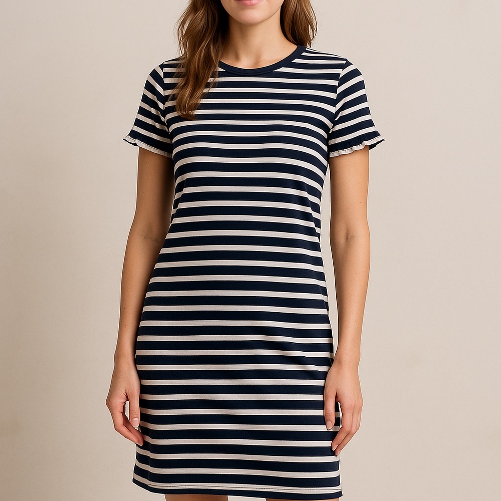 J.Crew XS Navy & White Striped Short Sleeve T-Shirt Dress